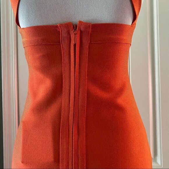 Herve Leger x Forever 21 One Shoulder Cutout Mini Dress Coral Orange NWT - Picture 8 of 16